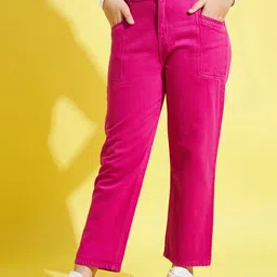 Noh Voh - SASSAFRAS Kids Girls Fuchsia Straight Fit Cotton Jeans-41