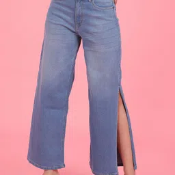 Flying Machine Women Blue Flared Light Fade Slit Stretchable Jeans-picture-0
