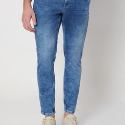 Mufti Men Blue Tapered Fit Heavy Fade Clean Look Whiskers & Chevrons Stretchable Jeans-image-34