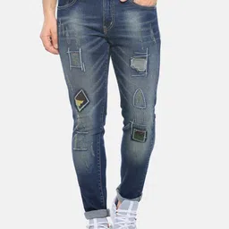 Campus Sutra Men Blue Smart Slim Fit Heavy Fade Low Distressed Stretchable Cotton Jeans-image-39