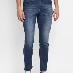 Routeen Men Blue Slim Fit Heavy Fade Stretchable Jeans-picture-10
