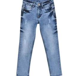 Cantabil Boys Blue Mid Rise Low Distress Light Fade Stretchable Jeans-picture-4