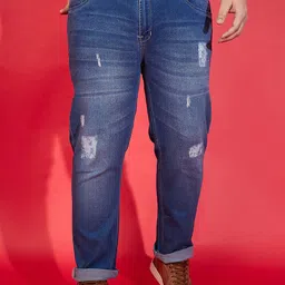 bigbanana Men Plus Size Low Distress Light Fade Stretchable Jeans-50
