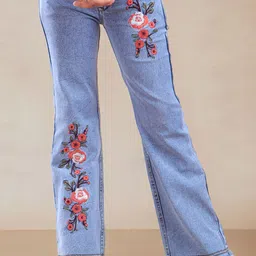 Nino Togs Girls Flared Low Distress Light Fade Stretchable Jeans-image-103