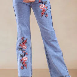 Nino Togs Girls Flared Low Distress Light Fade Stretchable Jeans-image-31