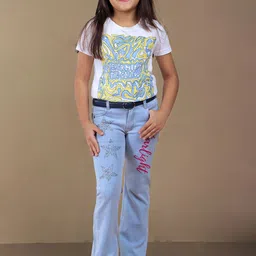 Nino Togs Girls Flared Low Distress Light Fade Stretchable Jeans-image-90
