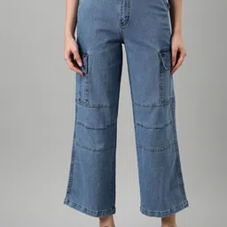SHOWOFF Women Wide Leg Fit Clean Look Acid Wash Stretchable Cargo Jeans-picture-15