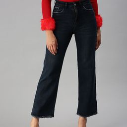 SHOWOFF Women Blue Flared High-Rise Stretchable Jeans-image-53