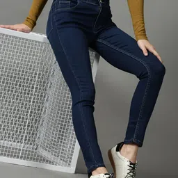 SHOWOFF Women Navy Blue Skinny Fit High-Rise Stretchable Jeans-image-28