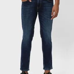 Mufti Men Navy Tapered Fit Heavy Fade Clean Look Stretchable Jeans-image-74