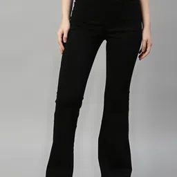 TARAMA Women Black Flared Stretchable Jeans-picture-10