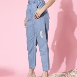 BAESD Women Mom Fit High-Rise Low Distressed Cropped Stretchable Jeans-image-95