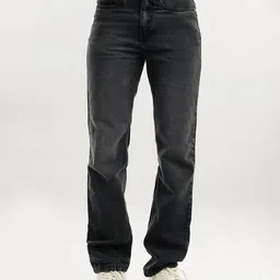 FREAKINS Men Black Mid-Rise Straight Fit Heavy Fade Pure Cotton Jeans-image-93