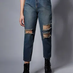 High Star Women Blue High-Rise Highly Distressed Light Fade Jeans-image-47