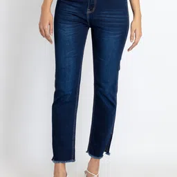 Status Quo Women Straight Fit Light Fade Cotton Slit Jeans-image-7