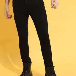 HIGHLANDER Men Black Pleated Skinny Fit Stretchable Jeans-image-80