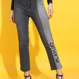 Tokyo Talkies Women Grey Flared Printed Jeans-image-48