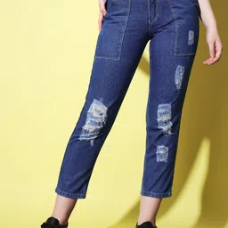 The Dry State Women Blue Mom Fit Highly Distressed Cropped Jeans-picture-41