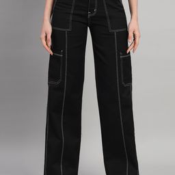 BROOWL Women Classic Wide Leg High-Rise Light Fade Stretchable Jeans-image-89