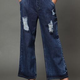 BAESD Women Jean Wide Leg High-Rise Mildly Distressed High-Rise Cotton Jeans with Belt-picture-42