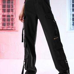 SASSAFRAS Women Black Straight Fit High-Rise Clean Look Pure Cotton Cargo Jeans-image-20