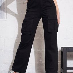 SASSAFRAS Women Straight Fit High-Rise Clean Look Pure Cotton Cargo Jeans-image-78
