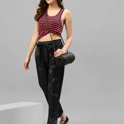 KASSUALLY Women Black Paper Bag Belted Tie Dye Straight Fit Jeans-image-25
