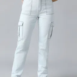 The Roadster Lifestyle Co Women Pure Cotton Flared Fit Cargo Jeans-picture-28