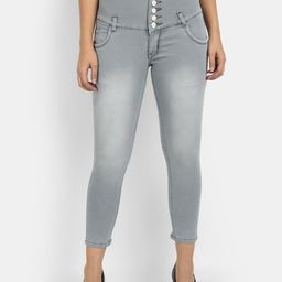 Next One Women Grey Comfort Skinny Fit High-Rise Heavy Fade Jeans-image-101