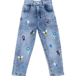 CREMLIN CLOTHING Girls Blue Mildly Distressed Heavy Fade Jeans-image-78