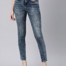 Mast & Harbour Women Blue Skinny Fit Heavy Fade Cropped Jeans-image-84