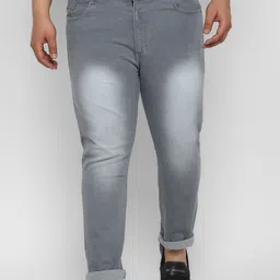 Urbano Plus Men Grey Regular Fit Heavy Fade Stretchable  Jeans-image-8