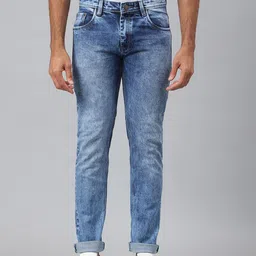 MR BUTTON Men Blue Slim Fit Low Distress Heavy Fade Cotton Jeans-image-56