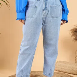 CURVY STREET Plus Size Women Wide Leg Mid Rise Clean Look Pure Cotton Denim Jeans-image-88