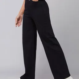 DOLCE CRUDO Women Black Wide Leg High Rise Clean Look Stretchable Jeans-picture-34