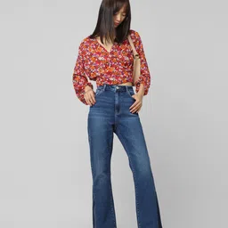 ONLY Women Flared High-Rise Light Fade Cotton Stretchable Jeans-image-80
