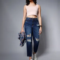 High Star Women Blue High-Rise Highly Distressed Light Fade Jeans-image-48