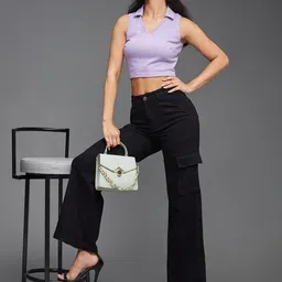 DressBerry Women Like A Light Black Switch Wide Leg Clean Look Stretchable Cargo Jeans-image-5