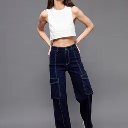 Miss Chase Women Wide Leg High-Rise Clean Look Stretchable Cargos Jeans-picture-28
