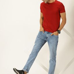 Mast & Harbour Men Blue Smart Slim Fit Clean Look Heavy Fade Stretchable Jeans-image-50
