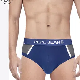 Pepe Jeans Men Pack of 2 Blue & Grey Colourblocked Briefs 8936655-2-image-46