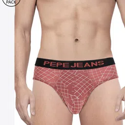 Pepe Jeans Men Pack of 2 Rust Brown & White Printed Briefs 8936613-2-image-86