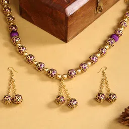 AKSHARA Women Purple & Gold-Toned Brass-Plated Jewellery Set-11