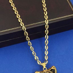 FEMMIBELLA  Women Gold-Plated Brown Rudraksha Studded OM Pendant-7