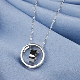 GIVA 925 Sterling Silver Rhodium Plated Dual Ring Pendant with Link Chain-image-40