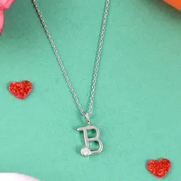 Studio Voylla 925 Sterling Silver CZ Stone-Studded Alphabet B Pendant With Chain-99