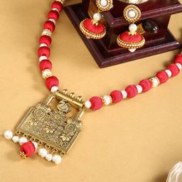 AKSHARA Red German Silver Oxidised Gold-Plated Jewellery Set-image-22