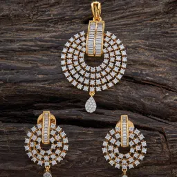 Kushal's Fashion Jewellery Gold Plated Cubic Zirconia Pendent With Earring-image-24