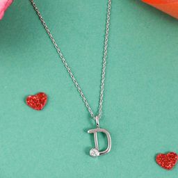 Studio Voylla 925 Sterling Silver-Plated CZ Stone-Studded Alphabet D Pendant & Chain-image-30