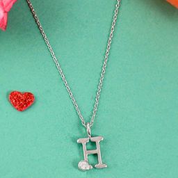 Studio Voylla 925 Sterling Silver CZ Studded Alphabet H Pendant & Chain-52